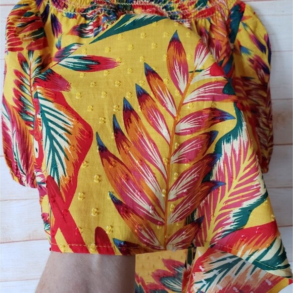 Rachel Zoe Parrot Tropical Cotton Textured Colorful Short Sleeve Blouse Top XS - Picture 8 of 11
